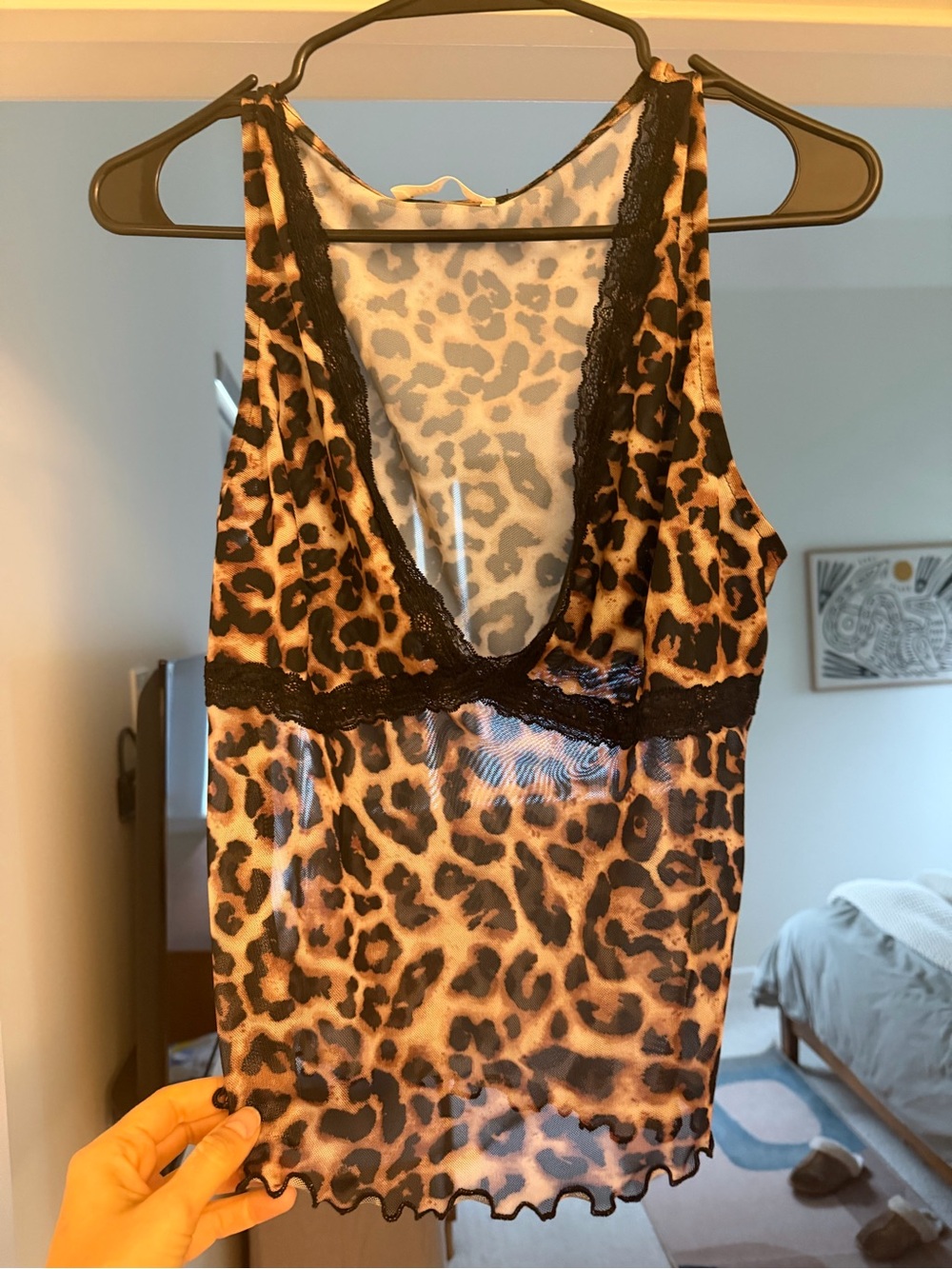 12th Tribe Leopard-Print Lace-Trim Chemise - Black & Brown